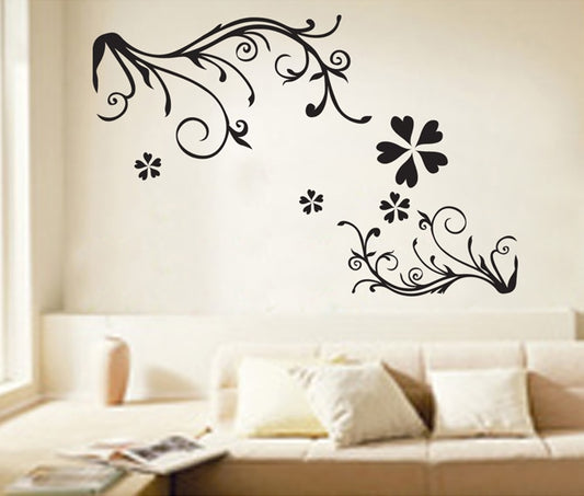 Black Flower Wall Sticker Vinyl Art Wall Paper PVC Removeable Wall Decor  JM-7043