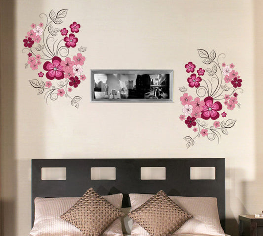 Pink Blossom Wall Sticker Floral Wall Paper Colorful Wall Art Decor For Home PVC Removeable Wall Decal