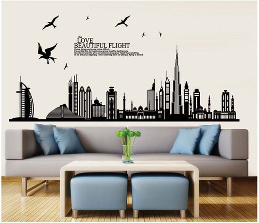 Dubai Buildings Wall Sticker Black Architectural Wall Paper PVC Removeable Wall Art Decor