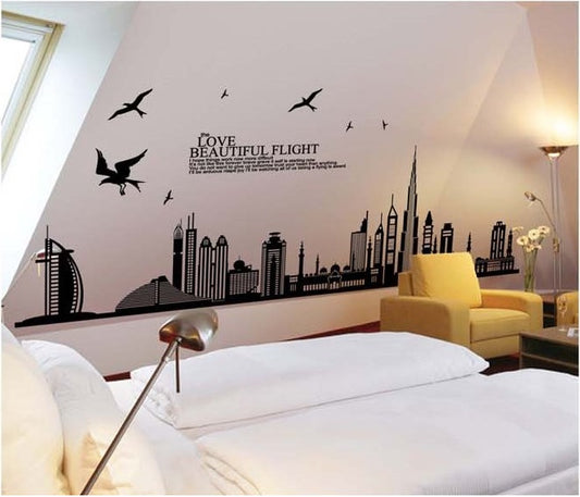 Dubai Buildings Wall Sticker Black Architectural Wall Paper PVC Removeable Wall Art Decor