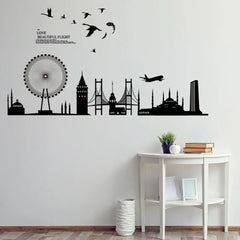 Istanbul Cityscape Ferris Wheel and Airplane Flying Birds Wall Decal