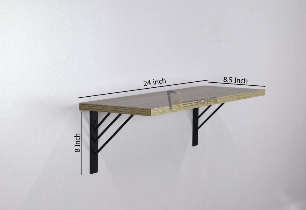 Wall Shelves & Book Shelfs With Matte Black Metal Brackets For Home Wall Decor.