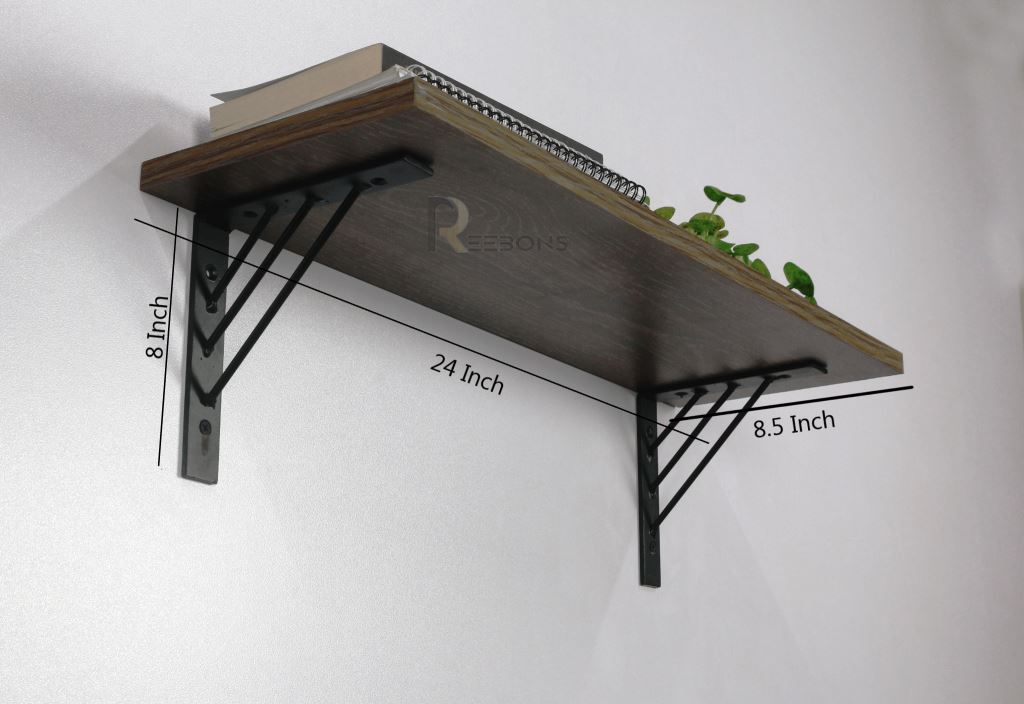 Wall Shelves & Book Shelfs With Matte Black Metal Brackets For Home Wall Decor.