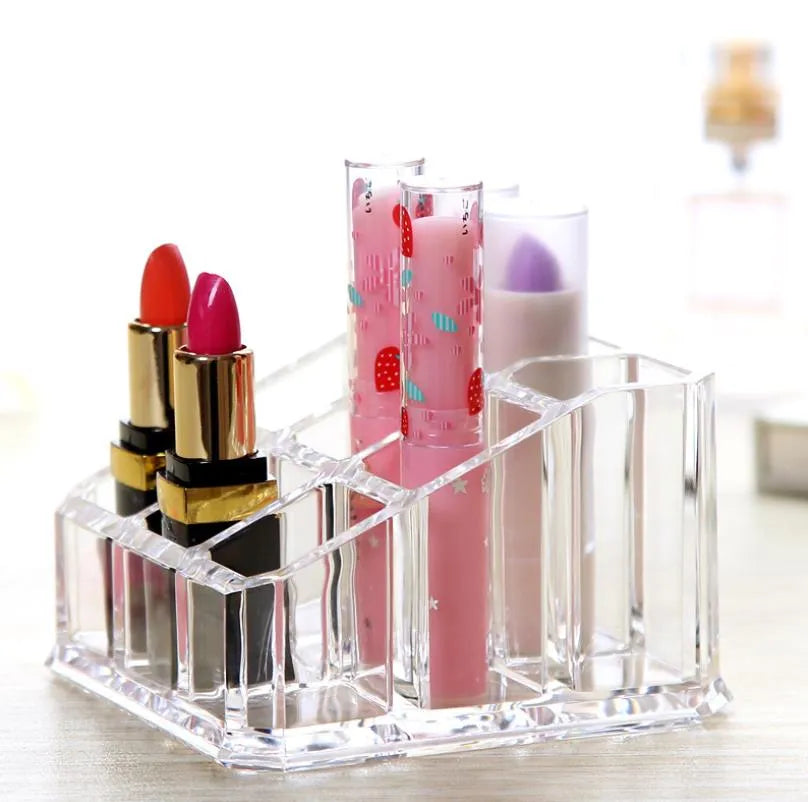 Clear Acrylic 9-Grid Makeup Lipstick Organizer Display Storage Stand