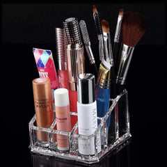 9-Grid Transparent Makeup Organizer Lipstick & Makeup Brushes Stand.
