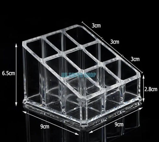 Clear Acrylic 9-Grid Makeup Lipstick Organizer Display Storage Stand