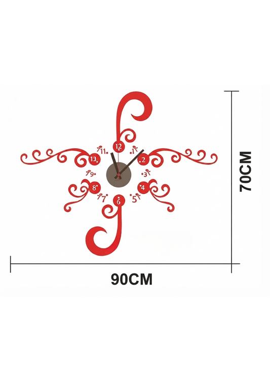 Elegant Red Floral Swirls Wall Clock Vinyl Sticker Decal