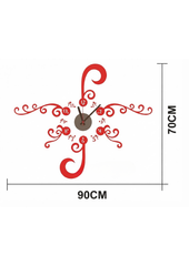 Elegant Red Floral Swirls Wall Clock Vinyl Sticker Decal