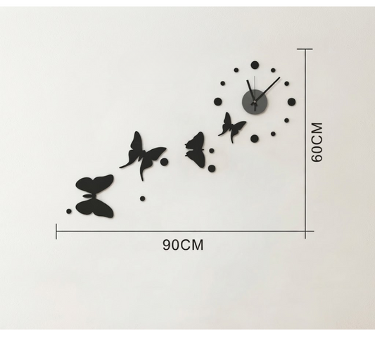 Minimalist Black Butterfly Wall Clock Sticker Art with Dots