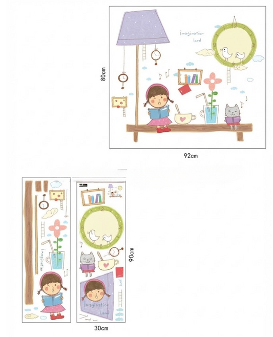 Creative Cute Girl Reading Book Theme Wall Sticker Clock