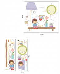 Creative Cute Girl Reading Book Theme Wall Sticker Clock
