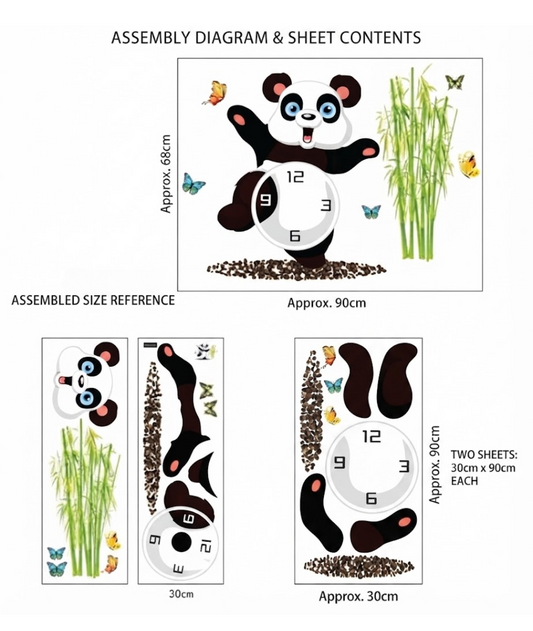Cute Panda Bamboo Animal Wall Clock Vinyl Sticker Decal Art