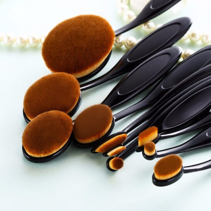 10Pcs Tooth Brush Shape Makeup Brush Oval Makeup Brush Set Multipurpose Foundation Powder Brush Flat Head Face Beauty