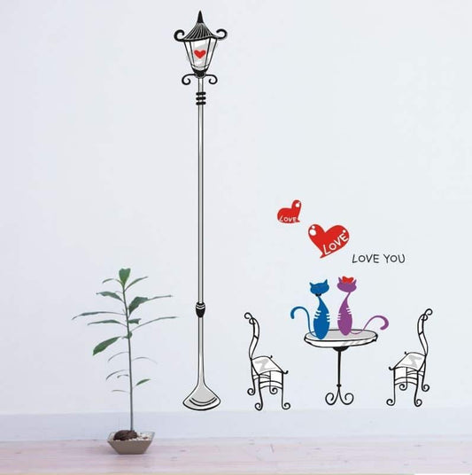 Charming Street Lamp Cute Cats Love You Wall Decal Sticker