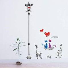 Charming Street Lamp Cute Cats Love You Wall Decal Sticker