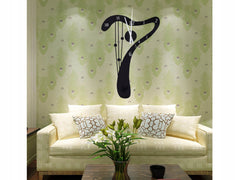 Black Abstract Harp Shape Wall Clock With Numeric Dials And Strings
