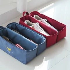 Dual-Compartment Travel Shoe Bag Water-Resistant, Multi-Purpose Storage Organizer with Handle & Zipper Closure.