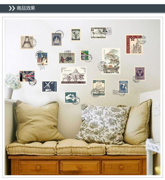 Multiple Stamps Wall Sticker Traveling Wall Paper PVC Removeable Wall Art Decor