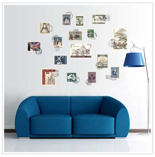 Multiple Stamps Wall Sticker Traveling Wall Paper PVC Removeable Wall Art Decor