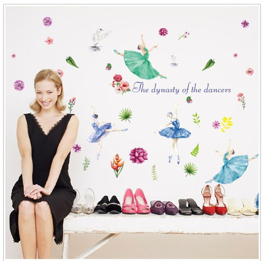 The Dynasty of The Dancers Wall Sticker Colorful Dancing Girls Wall Paper PVC Removeable Wall Art Decor