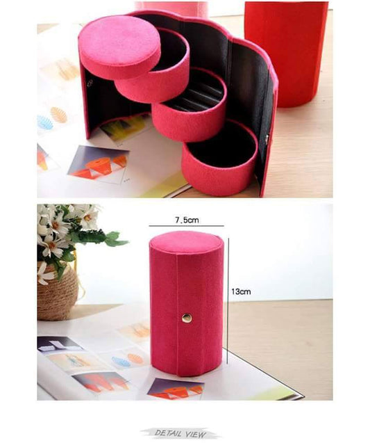 3 Layers Folding Flannel Cylinder Jewelry Storage Box Fashion Portable Travel Choker Ring Ears Necklace Organizer Case Women