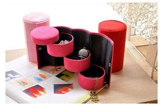 3 Layers Folding Flannel Cylinder Jewelry Storage Box Fashion Portable Travel Choker Ring Ears Necklace Organizer Case Women