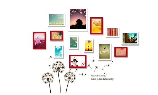 DIY Pure Wooden Frames With Beautiful Flower Wall Sticker For Home Decoration.