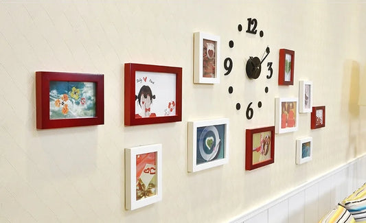 Wooden Photo Frame With Acrylic Wall Clock For Home Decoration.