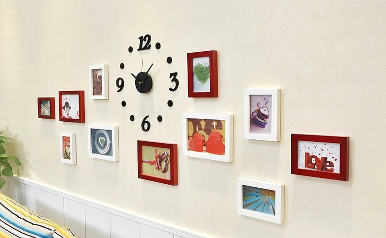 Wooden Photo Frame With Acrylic Wall Clock For Home Decoration.