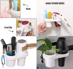 Wall Mounted Hair Dryer Holder Multifunctional Bathroom Hair Styling Organizer