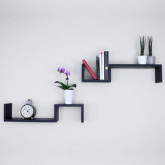 S Shape Floating Wall Shelves Set of 2 MDF Wall Mounted Shelf for Living Room, Bedroom, Office Décor - Display Rack for Cosmetics, Kitchen Wall Storage Unit
