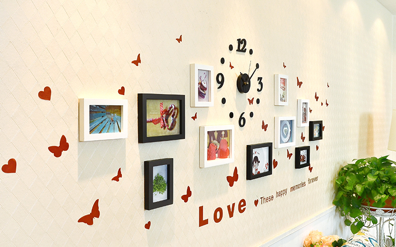 Wall Clock With Unique Photo Frame &amp; Wall Sticker