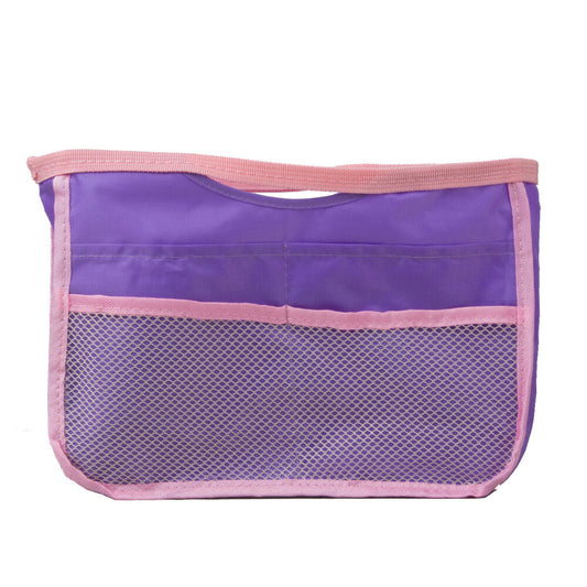 Multi Pocket Purple and Pink Mesh Handbag Travel Storage Organizer