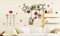 AY-7102 Wall Stickers Flower Bird Cage Wall Paper Sofa Tv Background Wall Bird Floral Wall Paper PVC Removeable Wall Art Decor