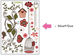 AY-7102 Wall Stickers Flower Bird Cage Wall Paper Sofa Tv Background Wall Bird Floral Wall Paper PVC Removeable Wall Art Decor