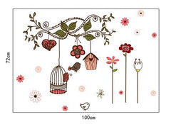 AY-7102 Wall Stickers Flower Bird Cage Wall Paper Sofa Tv Background Wall Bird Floral Wall Paper PVC Removeable Wall Art Decor
