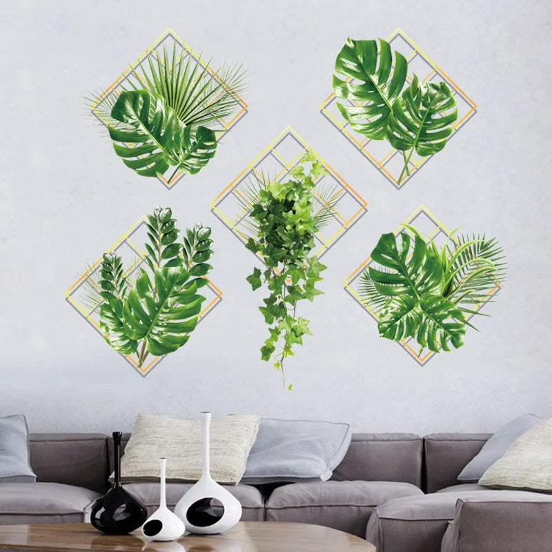 3D Green Ivy Wall Sticker Lifelike Self-Adhesive Plant Design for Living Room & Drawing Room.