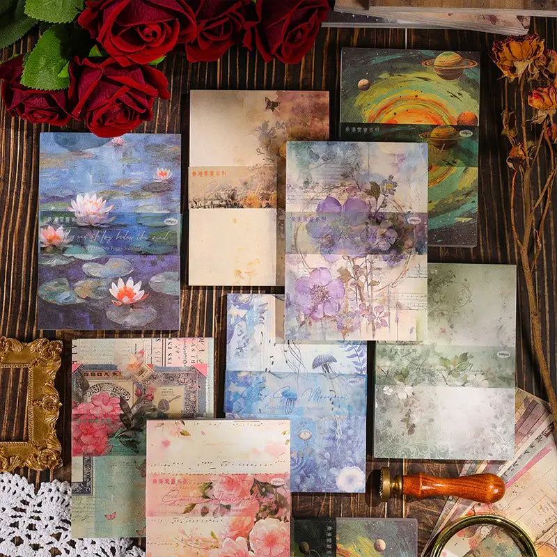 Misty Island Chronicles Vintage Floral Stickers Lightweight Paper Notepad