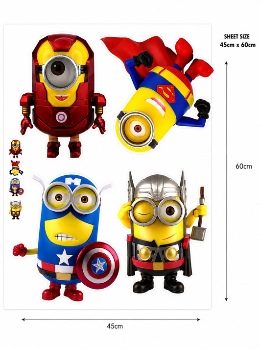 Cartoon Minion Superhero Removable Vinyl Wall Decal Sticker Sheet