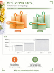 Multi-Size Mesh Travel Pouch Set With Handle Zipper Bags