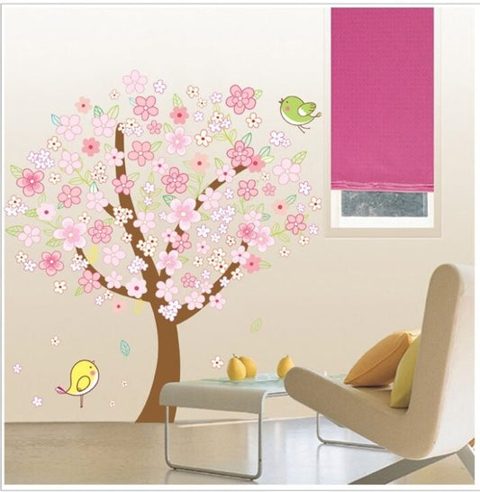 Pink Tree Wall Sticker XY-1131 Colorful Bird Wall Paper Floral PVC Removeable Wall Decor