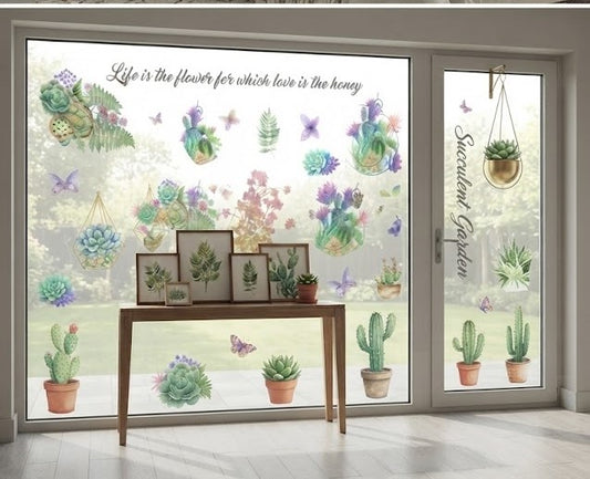Botanical Succulent Garden Potted Plants Removable Wall Stickers Decal