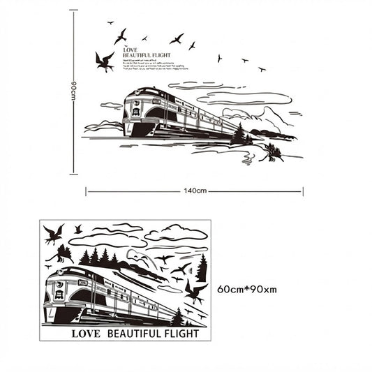 Vintage Steam Train And Flying Birds Wall Art Sticker Decal