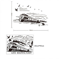 Vintage Steam Train And Flying Birds Wall Art Sticker Decal