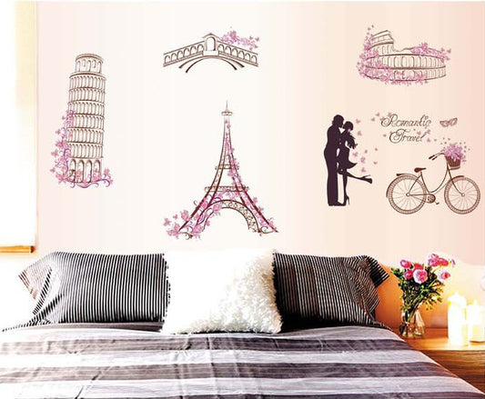 Romantic Paris Love Wall Sticker Eiffel Tower Wall Paper Colorful PVC Wall Decal  Removeable Wall Decor
