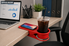 Red Clip-On Desk Cup Holder for Drinks and Tumblers