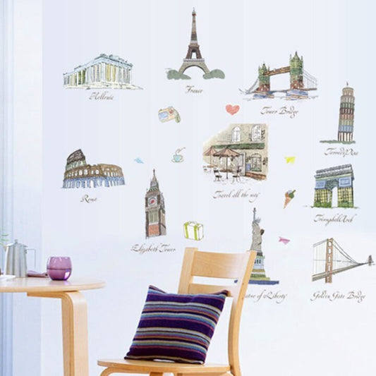 COLOURFUL AMERICAN EUROPEAN MONUMENTS STRUCTURES DECORATIVE WALL ART STICKERS  PVC Wall Paper Removeable Wall Decor