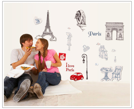 France And The Elegant Minimalist Wall Sticker I Love Paris PVC Wall Paper Removeable Wall Decor