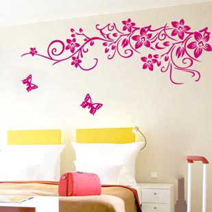 Red Flower Branches Wall Sticker For Home Decoration.