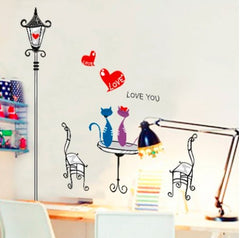Charming Street Lamp Cute Cats Love You Wall Decal Sticker